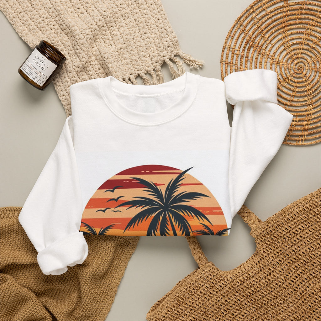 Retro Palm Sunset Sweatshirt — Vintage Tropical Crewneck