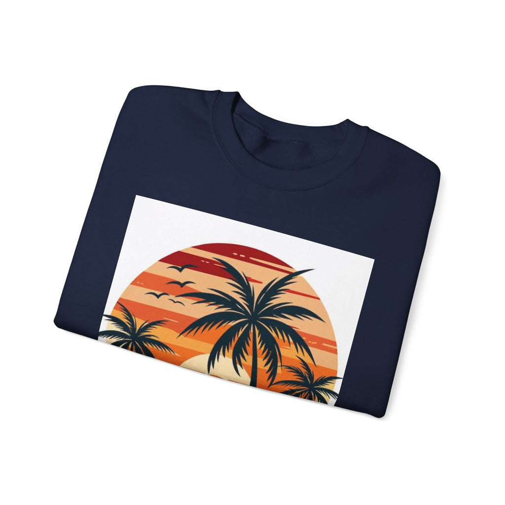 Retro Palm Sunset Sweatshirt — Vintage Tropical Crewneck