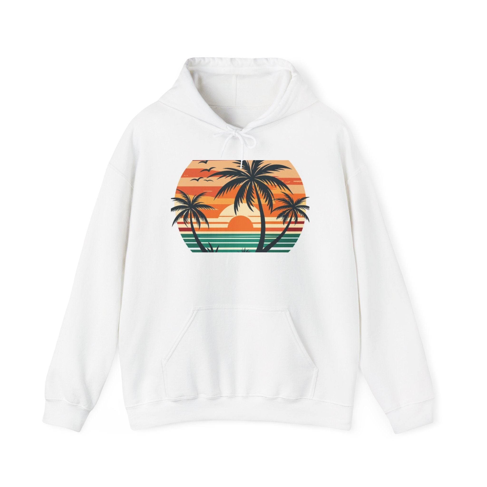 Sunset Palm Hoodie – Retro Beach Sunset Pullover