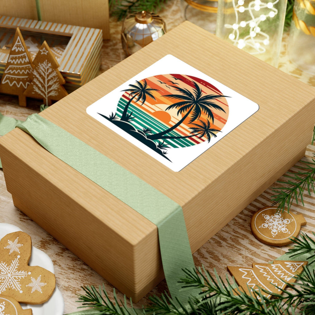 Tropical Sunset Palm Sticker — Retro Beach Kiss-Cut Decal