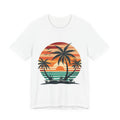 Retro Tropical Sunset T-Shirt — Palm Tree Beach Tee