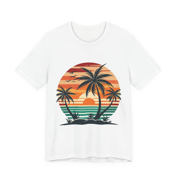Retro Tropical Sunset T-Shirt — Palm Tree Beach Tee