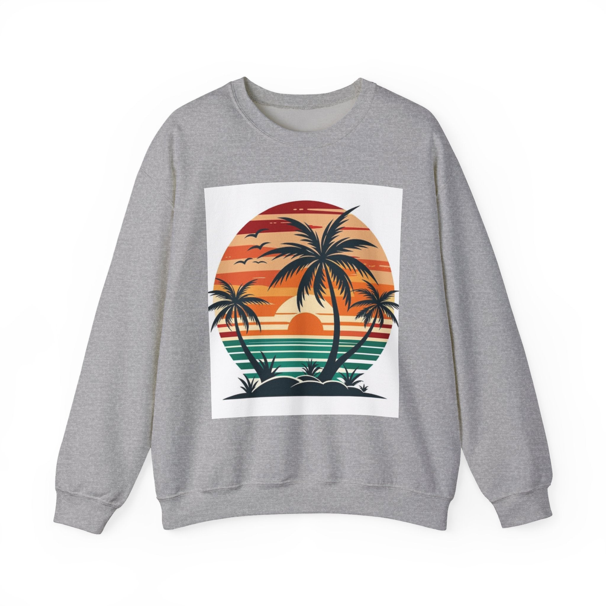 Retro Palm Sunset Sweatshirt — Vintage Tropical Crewneck
