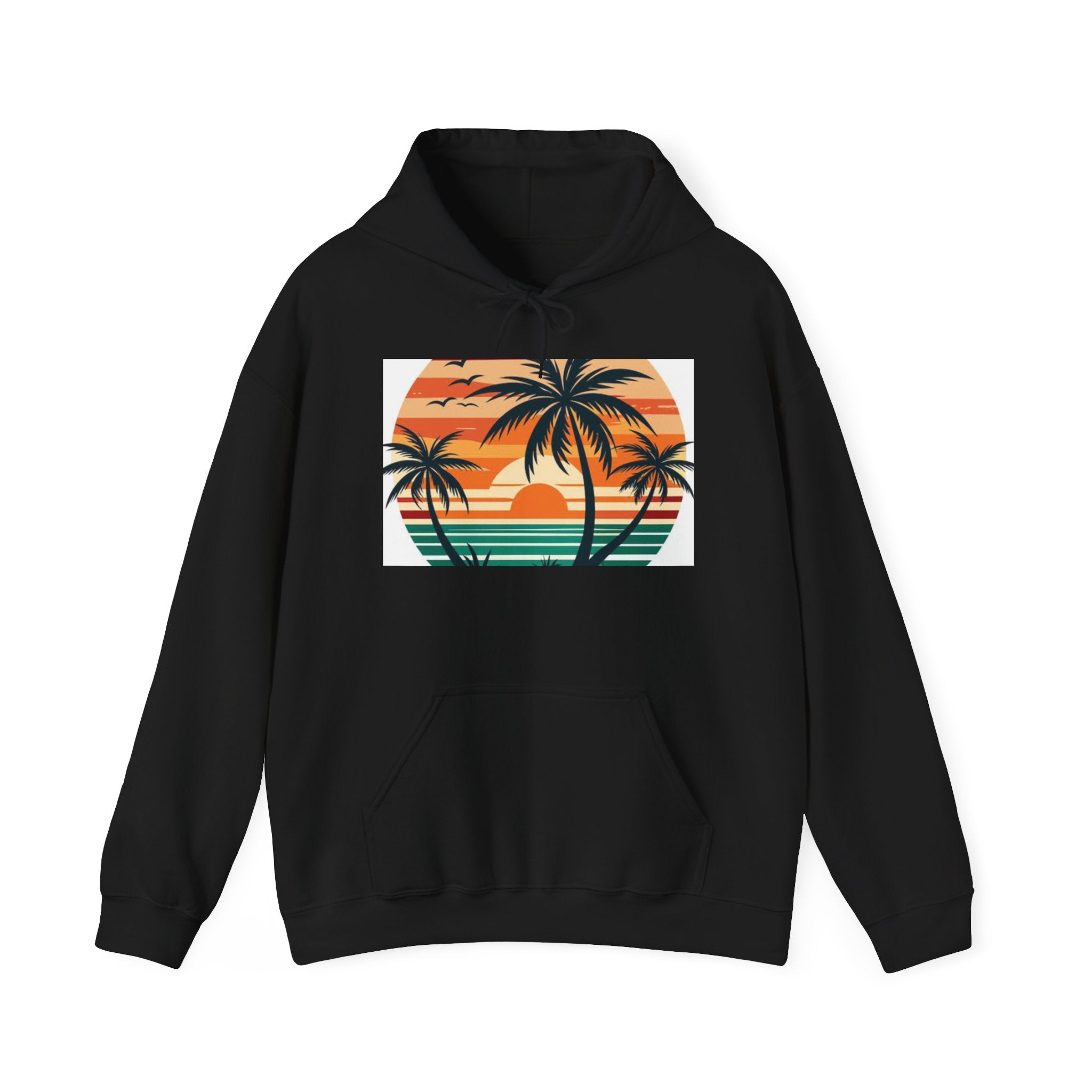 Sunset Palm Hoodie – Retro Beach Sunset Pullover