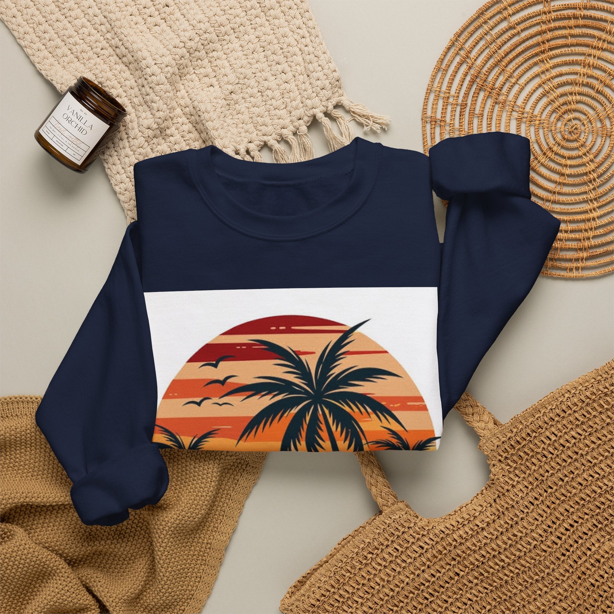 Retro Palm Sunset Sweatshirt — Vintage Tropical Crewneck