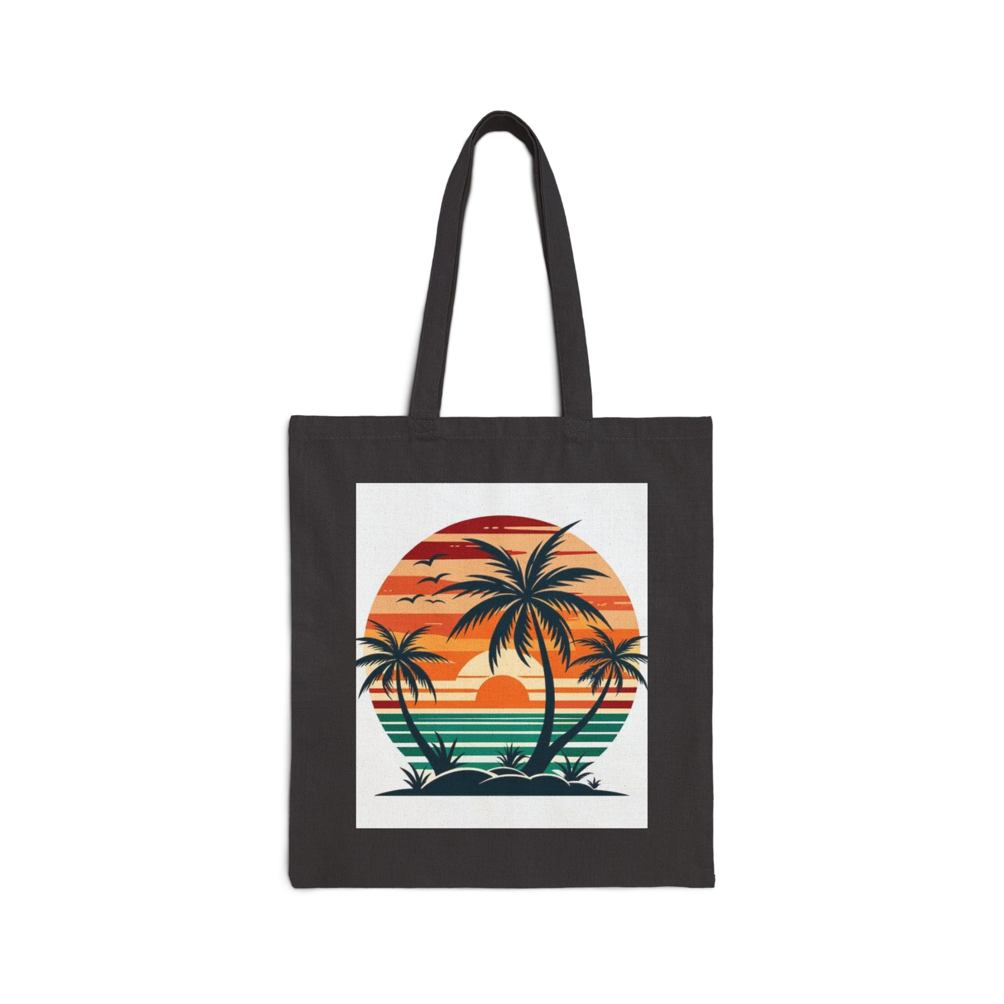 Tote Bag — Retro Palm Tree Sunset Beach Canvas Tote