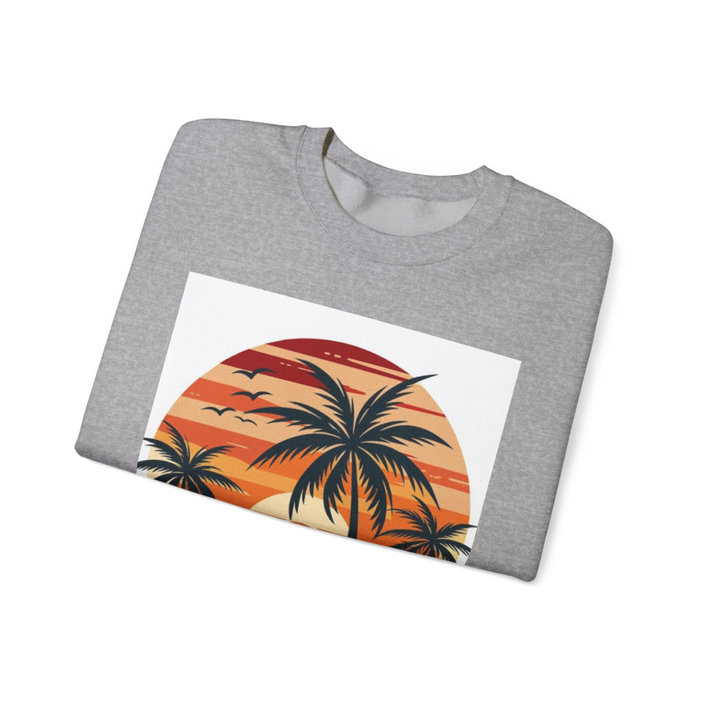 Retro Palm Sunset Sweatshirt — Vintage Tropical Crewneck