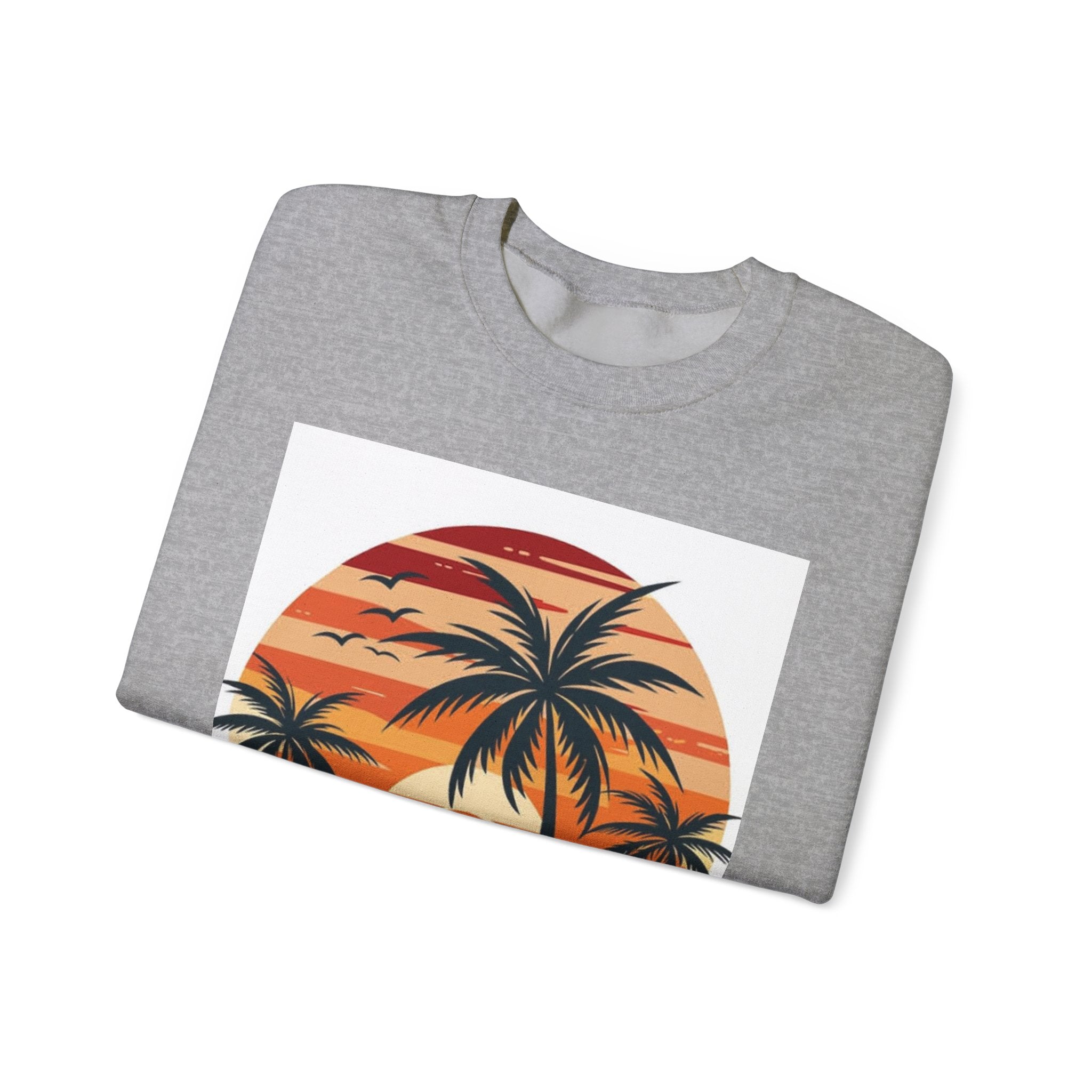 Retro Palm Sunset Sweatshirt — Vintage Tropical Crewneck