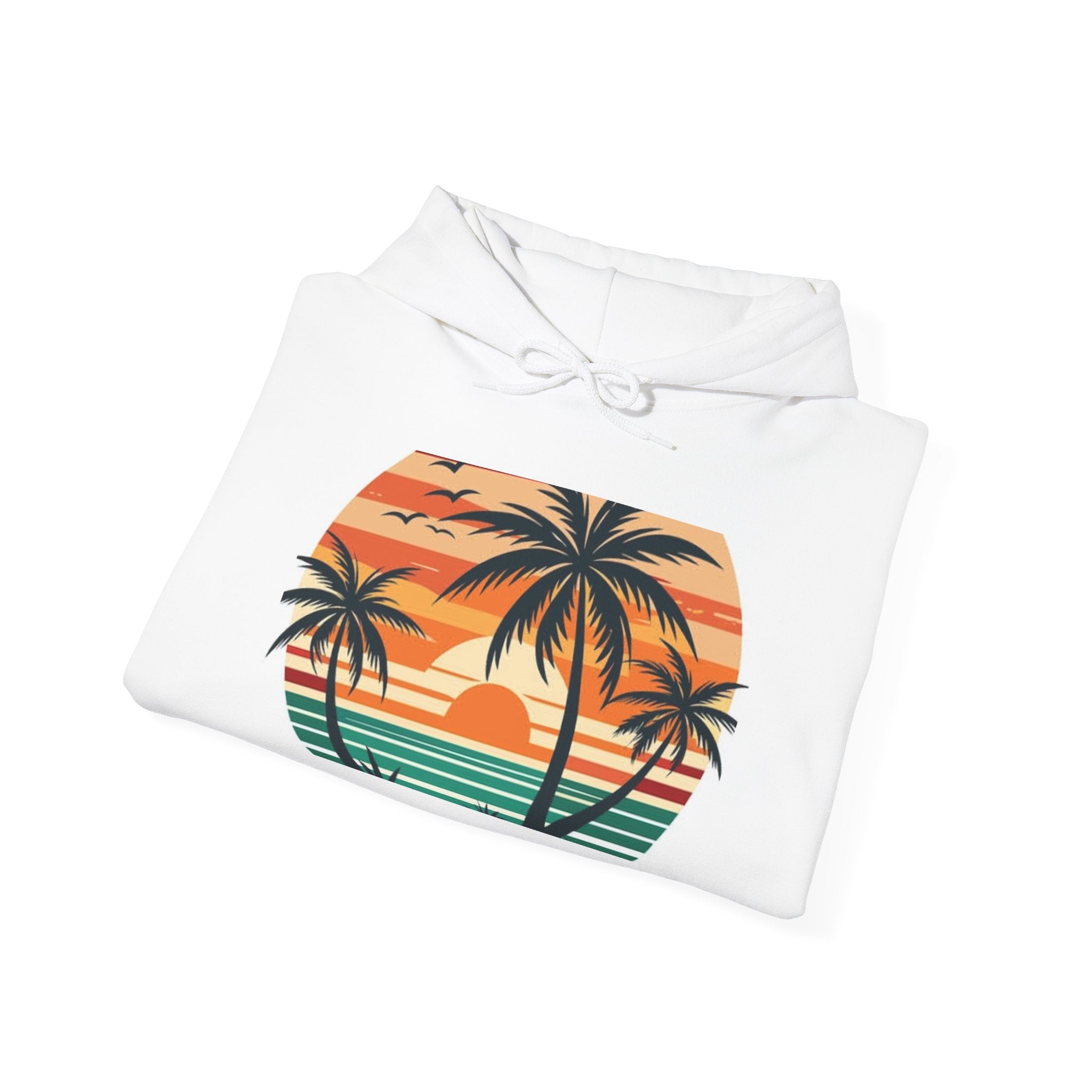 Sunset Palm Hoodie – Retro Beach Sunset Pullover