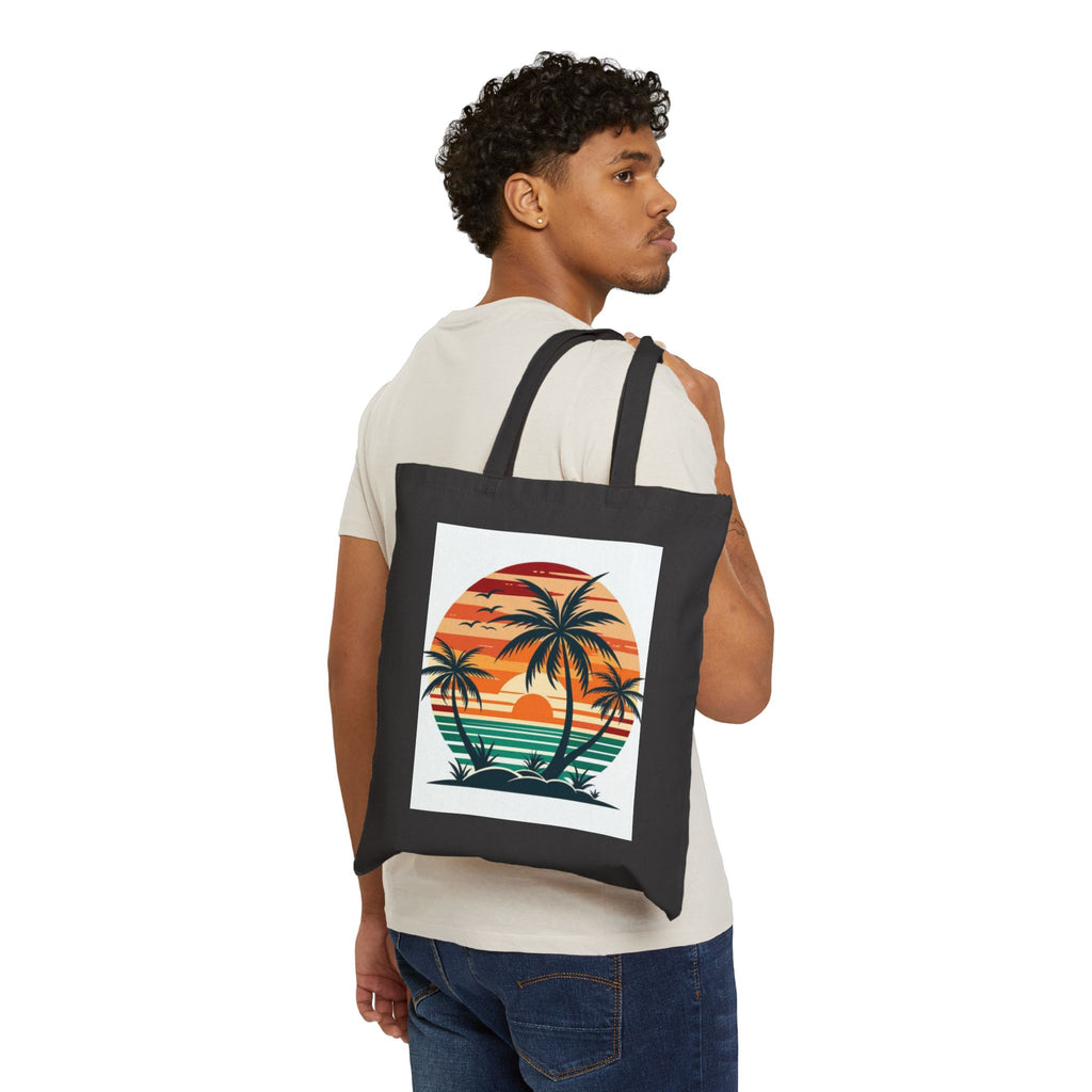 Tote Bag — Retro Palm Tree Sunset Beach Canvas Tote