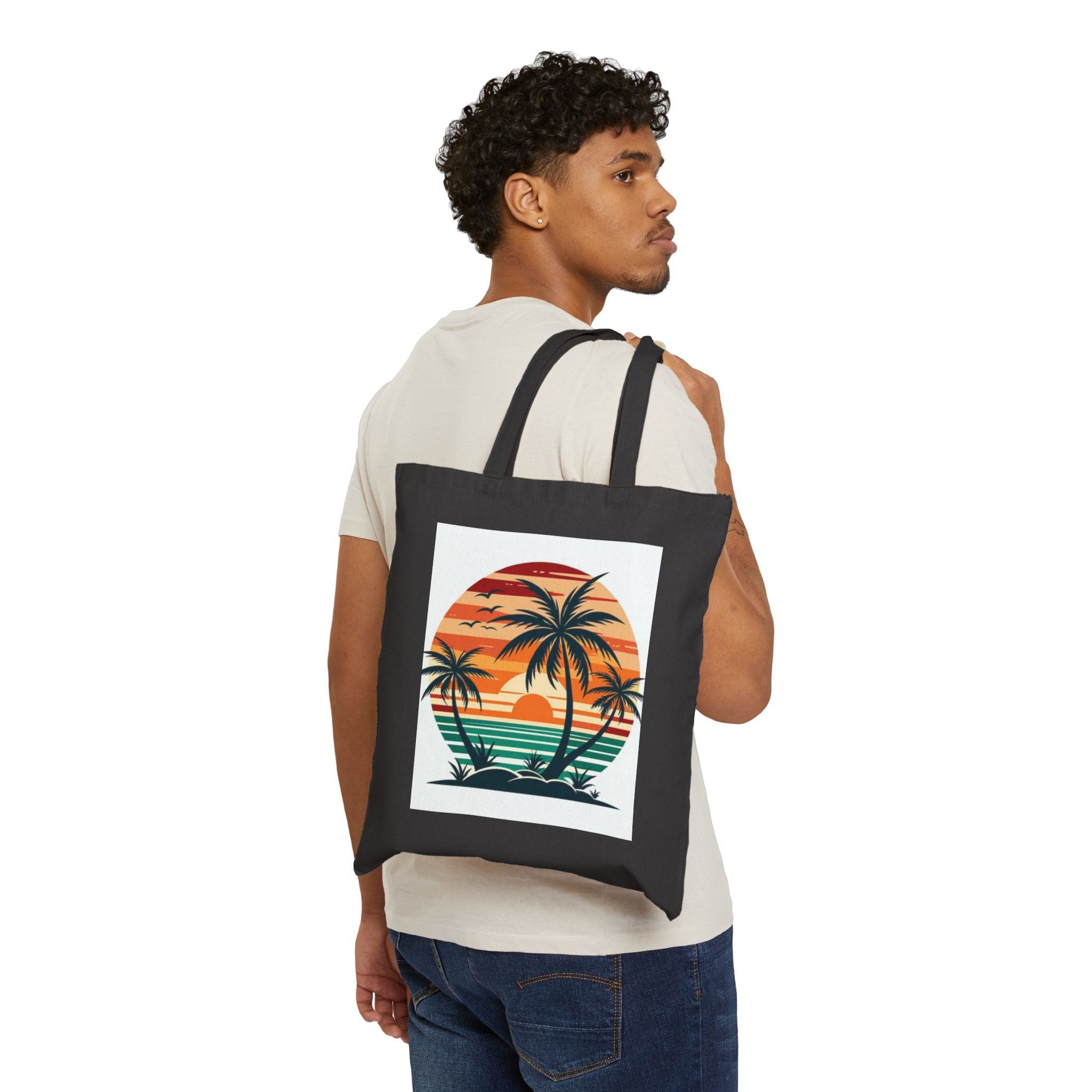 Tote Bag — Retro Palm Tree Sunset Beach Canvas Tote