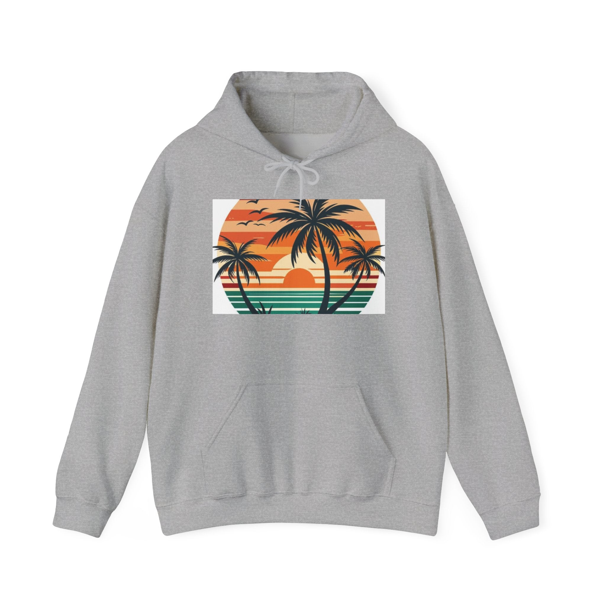 Sunset Palm Hoodie – Retro Beach Sunset Pullover