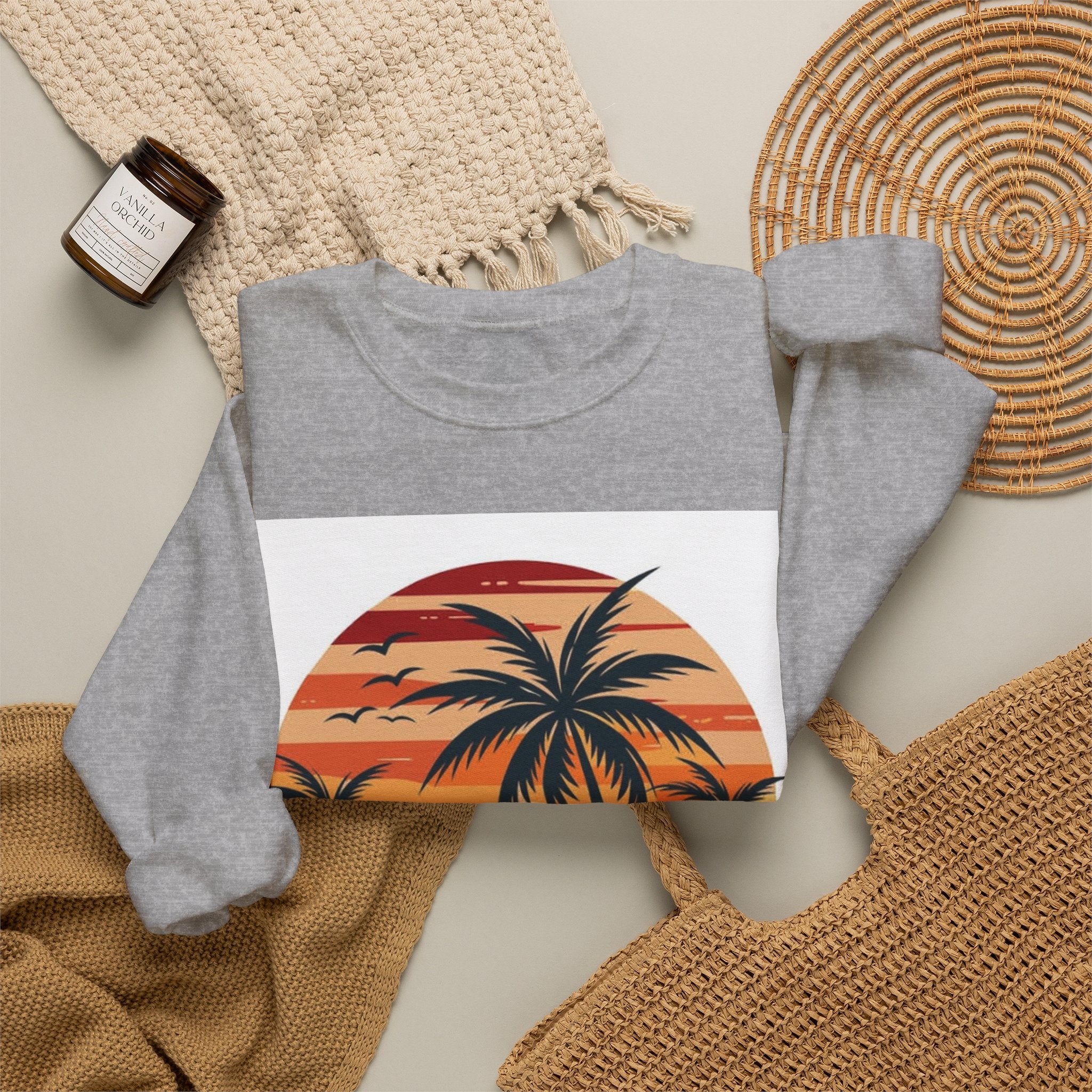 Retro Palm Sunset Sweatshirt — Vintage Tropical Crewneck