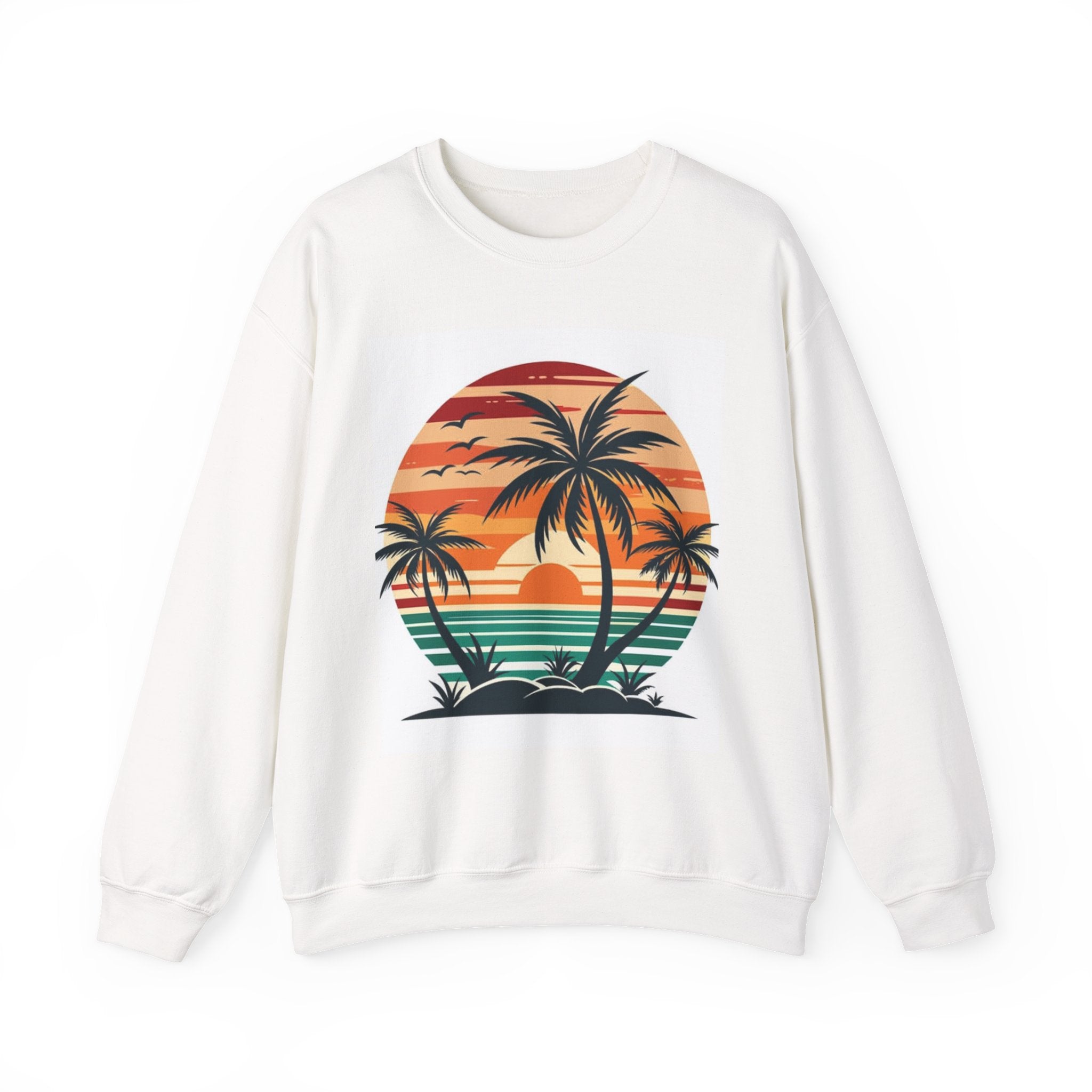 Retro Palm Sunset Sweatshirt — Vintage Tropical Crewneck