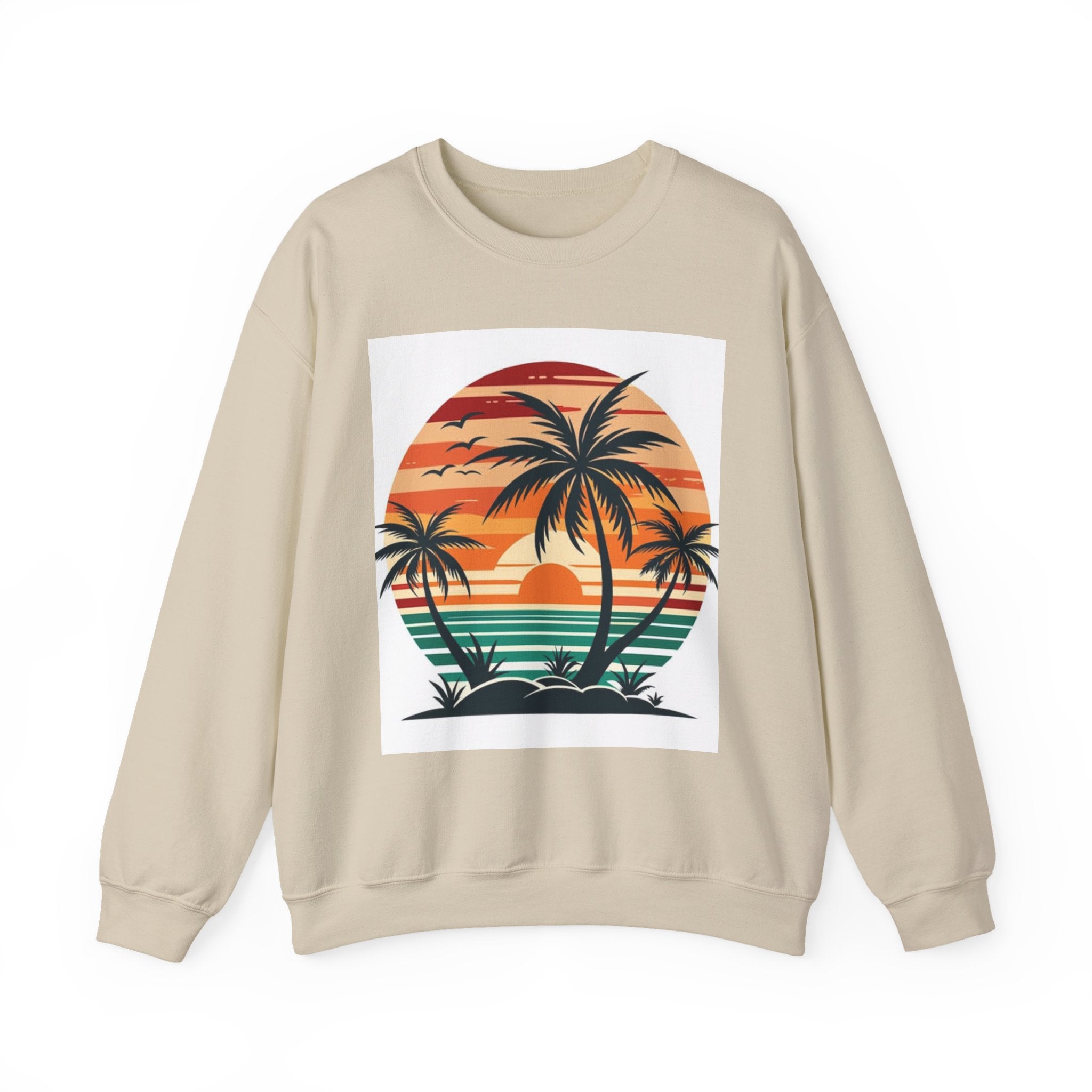 Retro Palm Sunset Sweatshirt — Vintage Tropical Crewneck