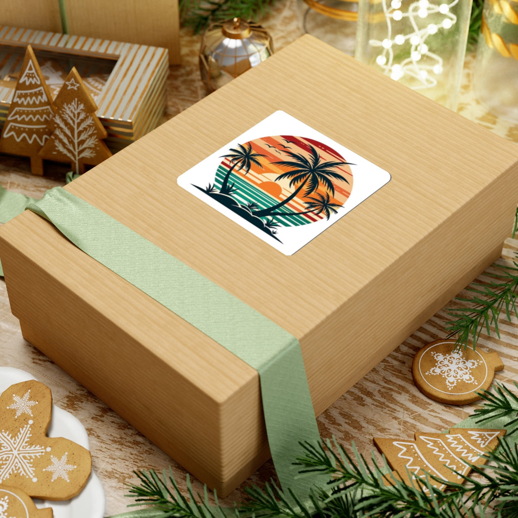 Tropical Sunset Palm Sticker — Retro Beach Kiss-Cut Decal