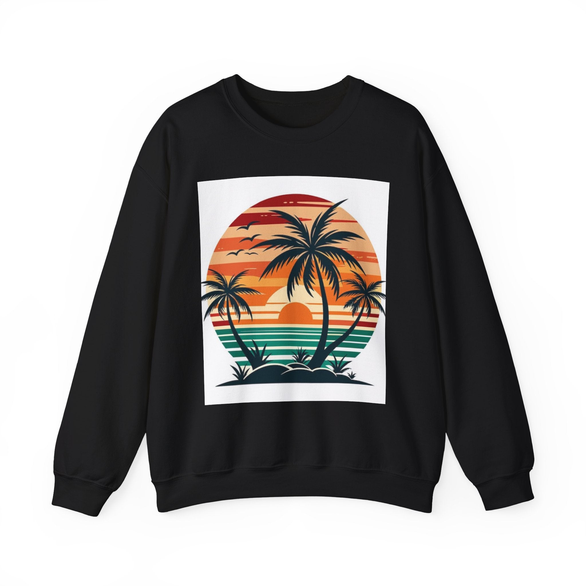 Retro Palm Sunset Sweatshirt — Vintage Tropical Crewneck
