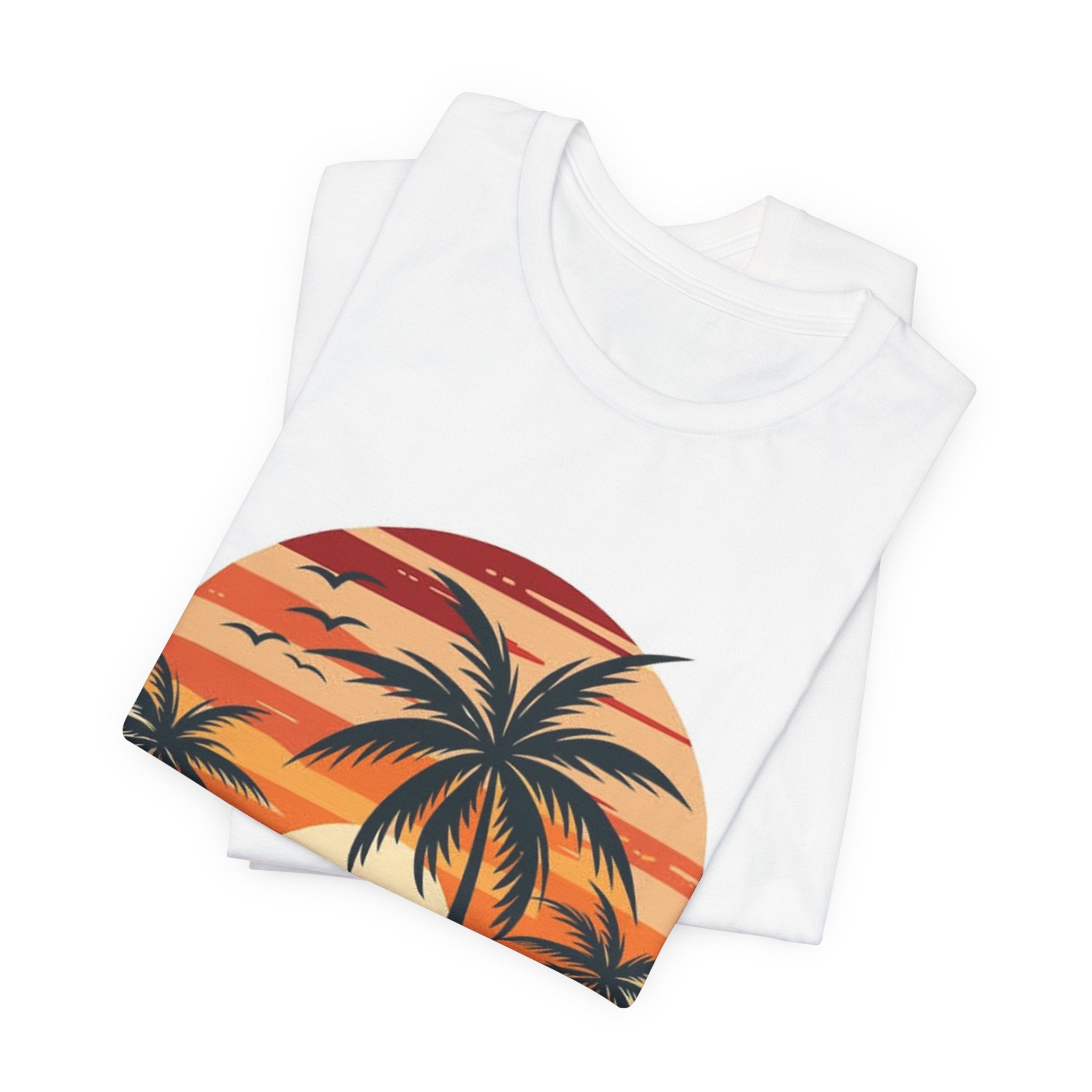 Retro Tropical Sunset T-Shirt — Palm Tree Beach Tee