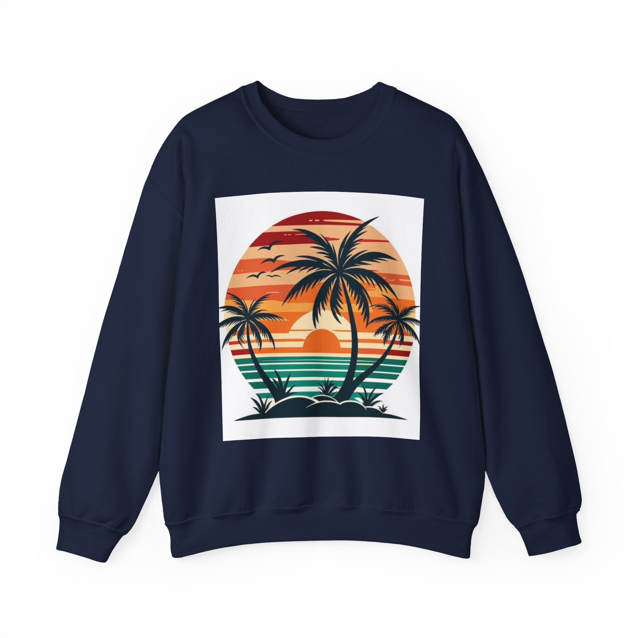 Retro Palm Sunset Sweatshirt — Vintage Tropical Crewneck