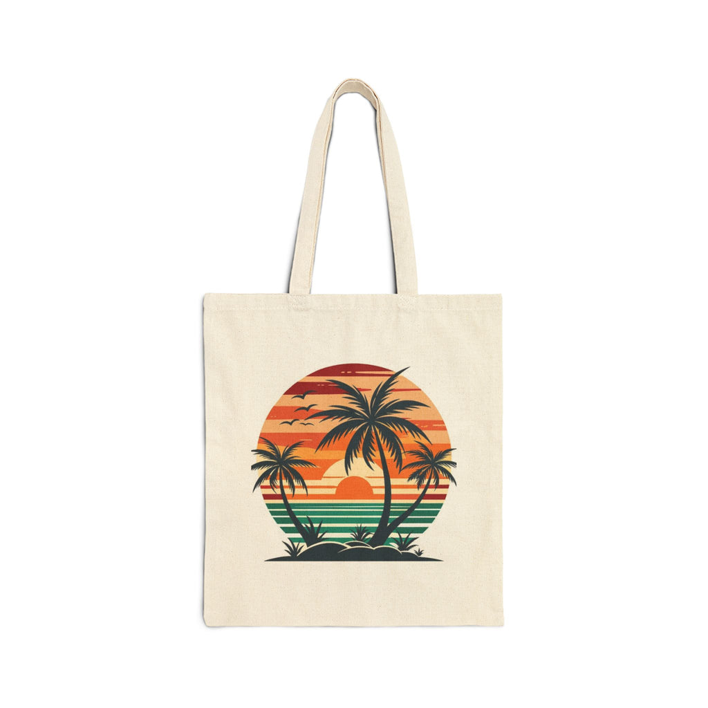 Tote Bag — Retro Palm Tree Sunset Beach Canvas Tote