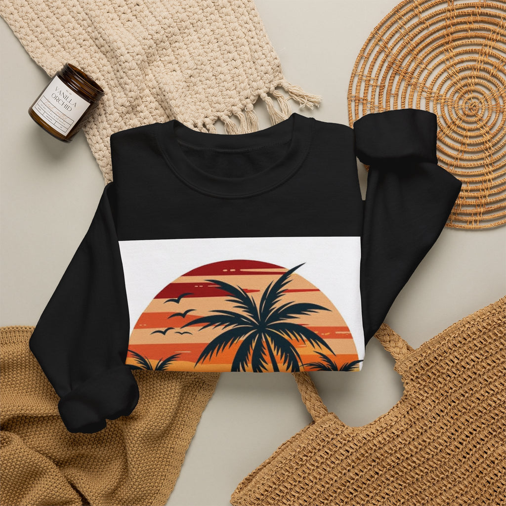 Retro Palm Sunset Sweatshirt — Vintage Tropical Crewneck
