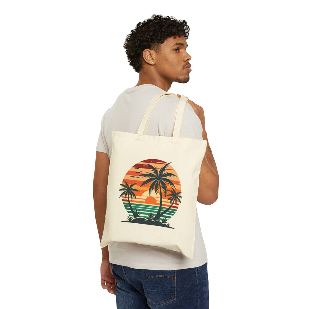 Tote Bag — Retro Palm Tree Sunset Beach Canvas Tote