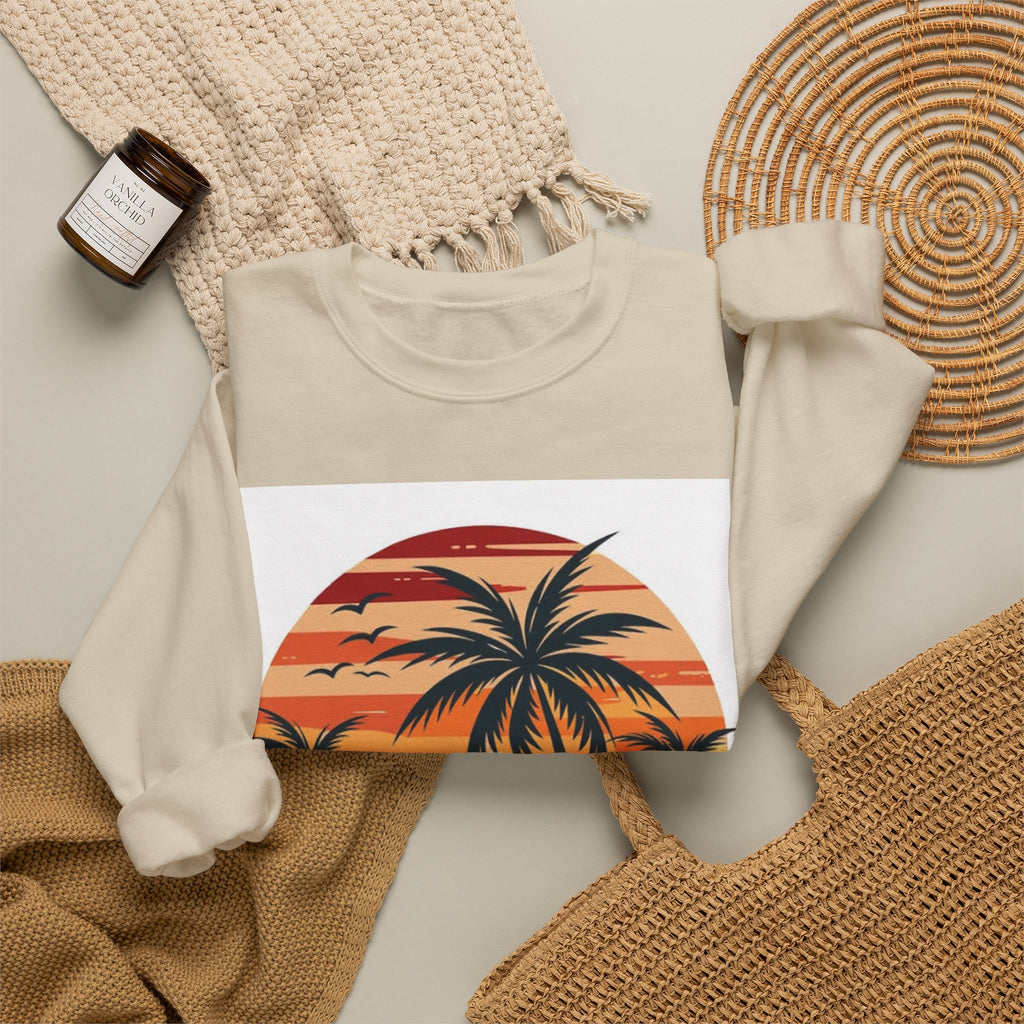 Retro Palm Sunset Sweatshirt — Vintage Tropical Crewneck